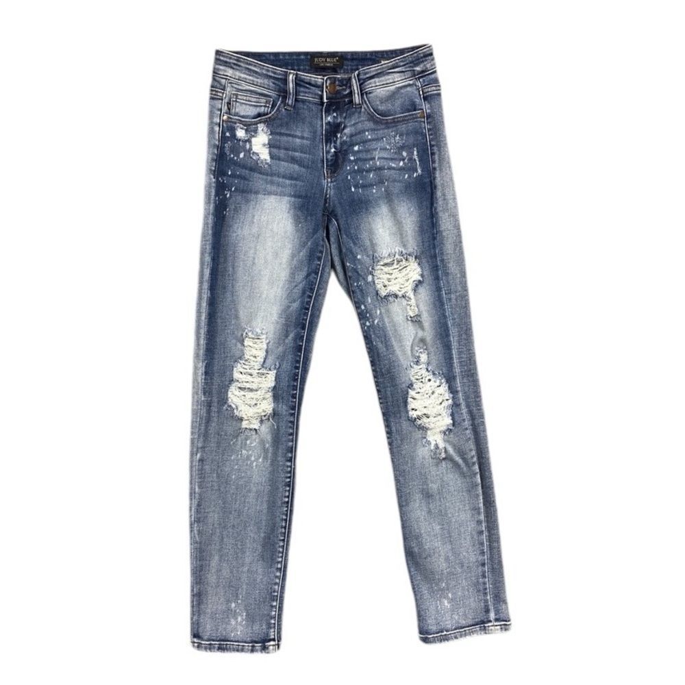 Judy Blue Boyfriend Fit Jean Women Size 3 / 26 Ripped Paint Splatter